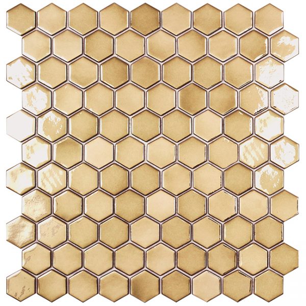 podium gold hexagonal metallic glass mosaics