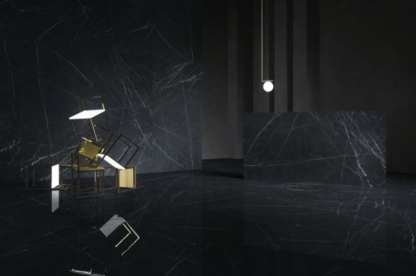 nero marquinia marble look tile by malford ceramics - tiles singapore