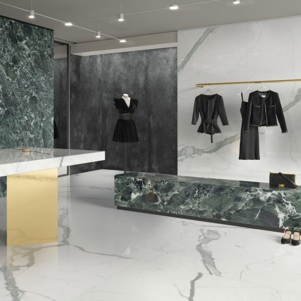 verde saint denis marble look tile by malford ceramics - tiles singapore