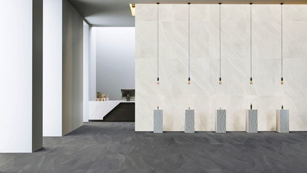 tus slash ivory wall & dark grey floor by malford ceramics